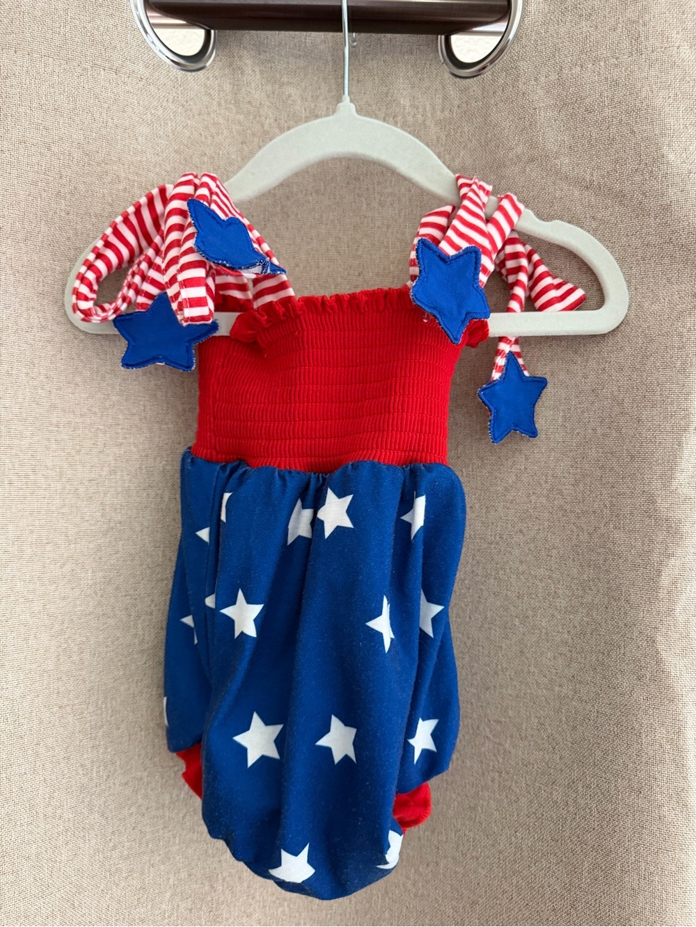 Red & Blue Star Smocked Baby One-Piece Bodysuit